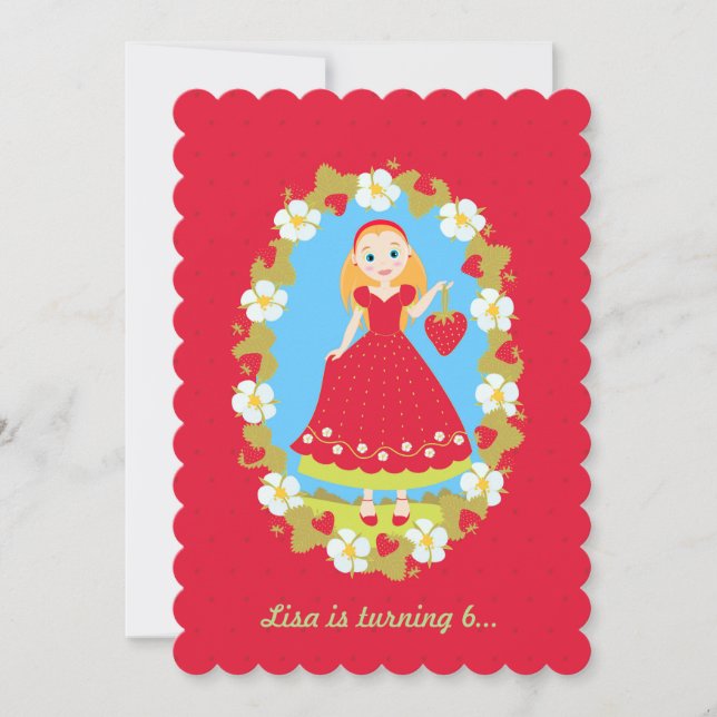 Strawberry Birthday Girl Party Einladung (Vorderseite)