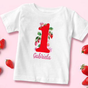 Strawberry Birthday Girl Pink and Red Baby T-shirt