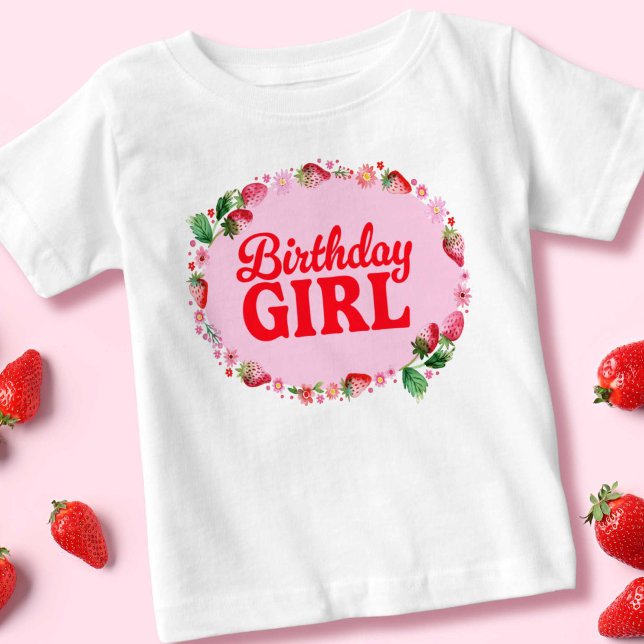 Strawberry Birthday Girl Rosa und Rot Baby T-shirt (Strawberry Birthday Girl Pink and Red Baby T-Shirt)
