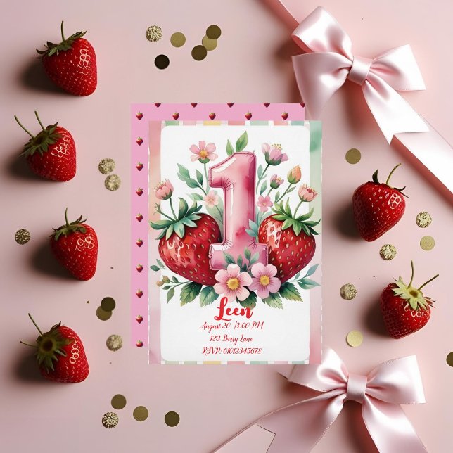 Strawberry Birthday Invitation | Cute Pink Red Gir Einladung (Von Creator hochgeladen)