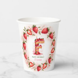 Strawberry Birthday Paper Cup Letter F Cake Pappbecher