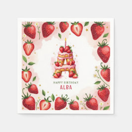 Strawberry Birthday Paper Napkin Letter A Cake Serviette