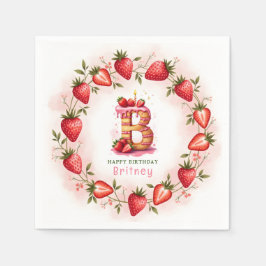 Strawberry Birthday Paper Napkin Letter B Cake Serviette