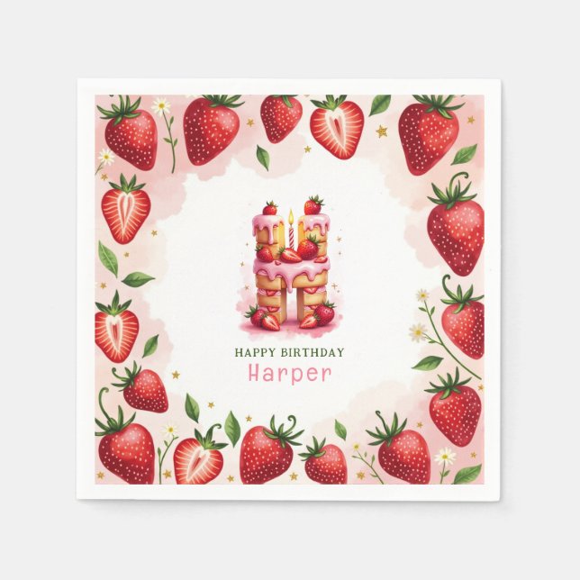 Strawberry Birthday Paper Napkin Letter H Cake Serviette (Vorderseite)