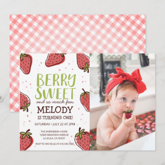 Strawberry Birthday Party - Berry Sweet Party Inv Einladung