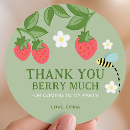 Strawberry Birthday Party Favor Thank you Runder Aufkleber