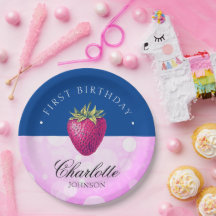Strawberry Birthday Party Girl Pink und Dark Blue