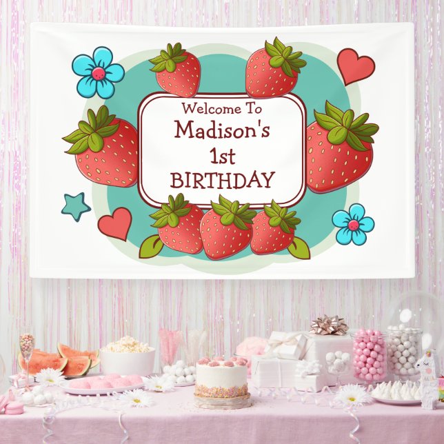Strawberry Birthday Party Personalisiert Banner (Party)