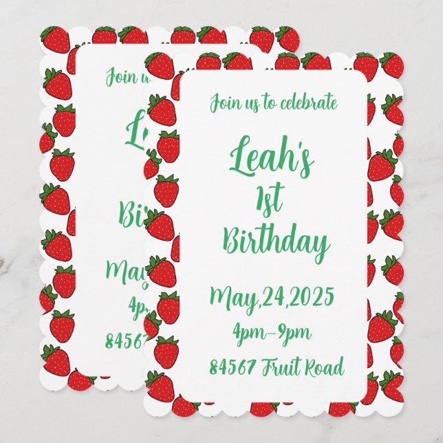 Strawberry Birthday Party Thema Einladung (Vorne/Hinten)