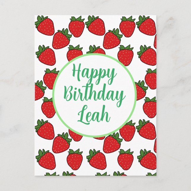 Strawberry Birthday Party Thema Postkarte (Vorderseite)