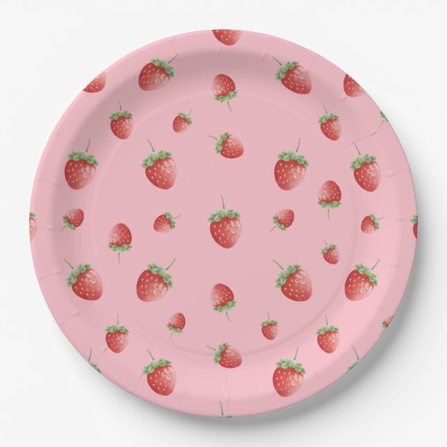 Strawberry Birthday Pink Pappteller (Vorderseite)