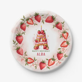 Strawberry Birthday Plate Letter A Cake Design Pappteller