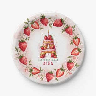 Strawberry Birthday Plate Letter A Cake Design Pappteller