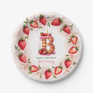 Strawberry Birthday Plate Letter B Cake Design Pappteller
