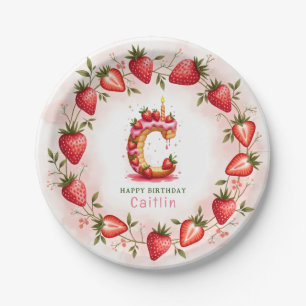 Strawberry Birthday Plate Letter C Cake Design Pappteller