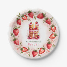 Strawberry Birthday Plate Letter H Cake Design