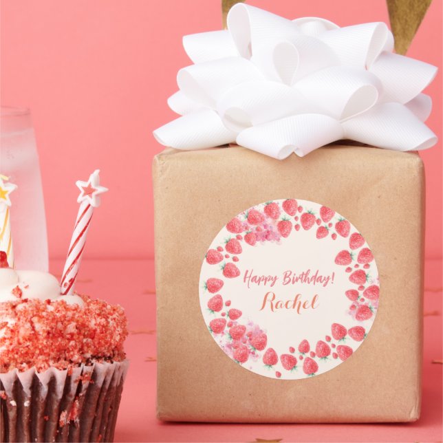 Strawberry Birthday Runder Aufkleber (Party)