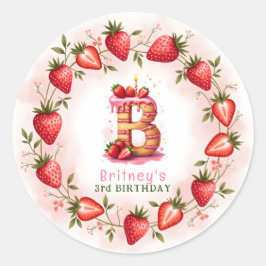 Strawberry Birthday Sticker Letter B Cake