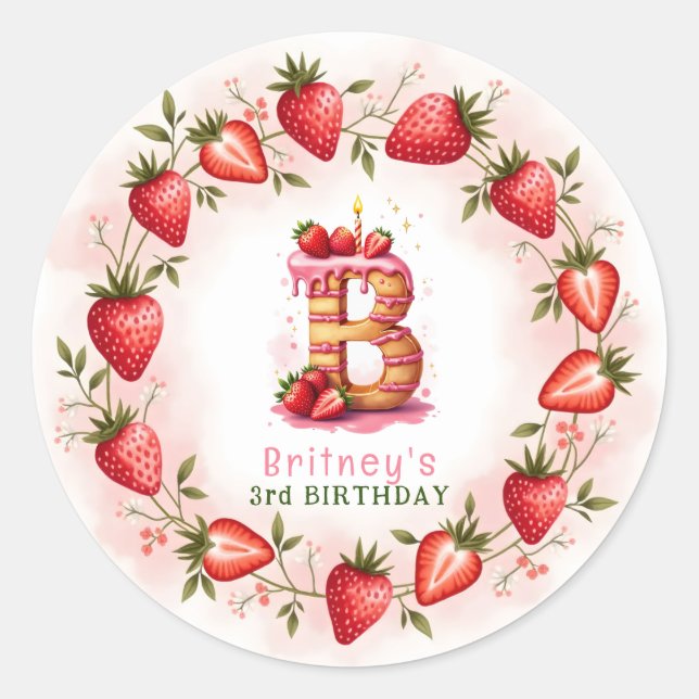 Strawberry Birthday Sticker Letter B Cake (Vorderseite)