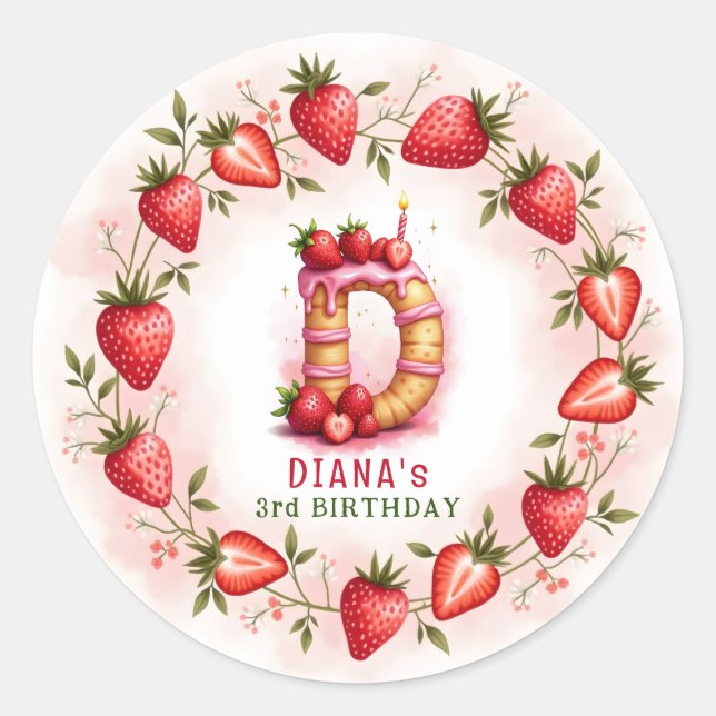 Strawberry Birthday Sticker Letter D Cake (Vorderseite)