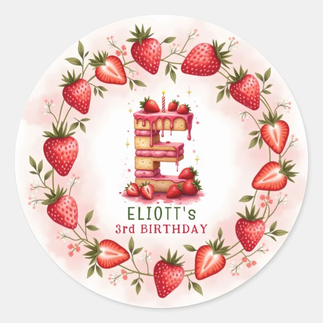 Strawberry Birthday Sticker Letter E Cake (Vorderseite)