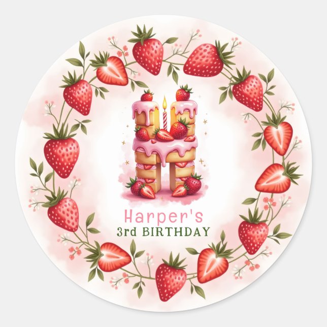 Strawberry Birthday Sticker Letter H Cake (Vorderseite)