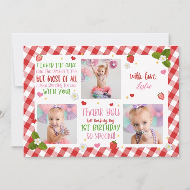 Strawberry Birthday Vielen Dank, dass Sie Foto-Kar Einladung (Rückseite)