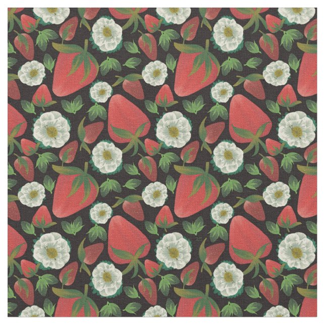 Strawberry Black Floral Pattern Stoff (Nahaufnahme)