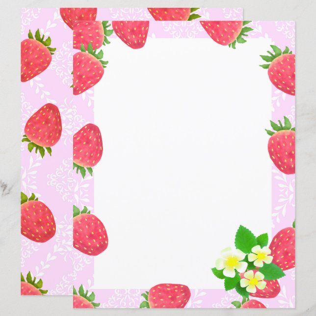 Strawberry Blank Pink Stationery Paper (Vorne/Hinten)