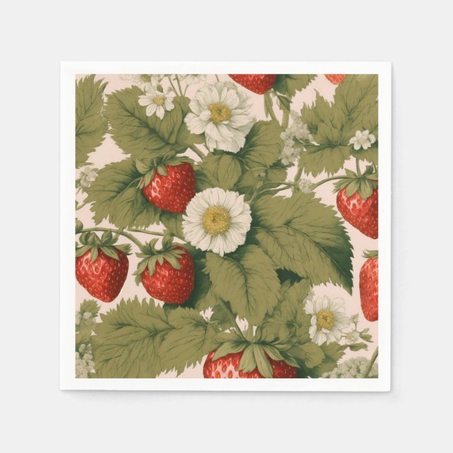 Strawberry Blossom: Blumendruckpapier Napkin Serviette (Vorderseite)