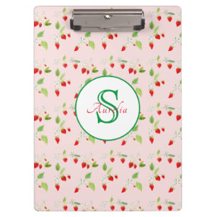 Strawberry Blossom Muster Monogram Klemmbrett