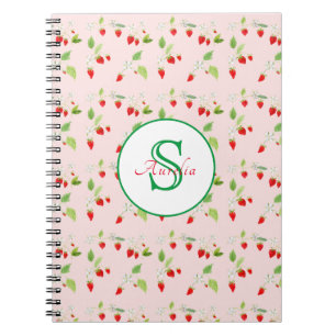 Strawberry Blossom Muster Monogram Notizblock