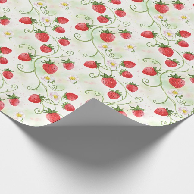 Strawberry Blossoms and Berries Watercolor Style Geschenkpapier (Ecke)