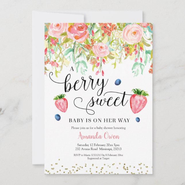 Strawberry Blueberry Baby Shower Einladung (Vorderseite)