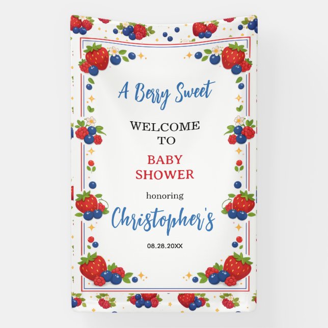 Strawberry Blueberry Berry Sweet Baby Shower Banner (Vertikal)