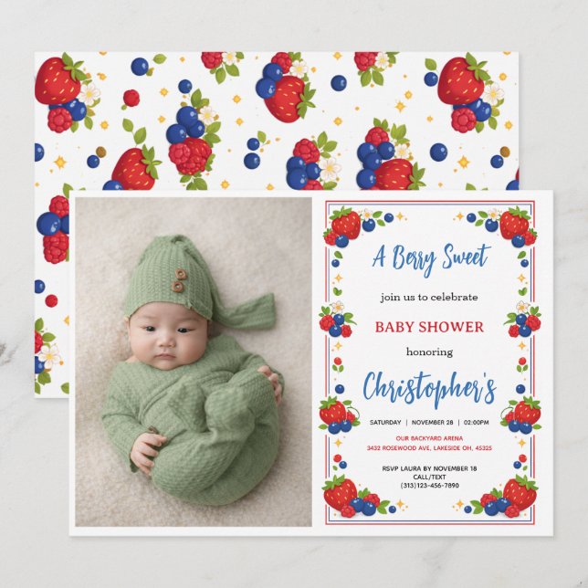Strawberry Blueberry Berry Sweet Baby Shower Einladung (Vorne/Hinten)