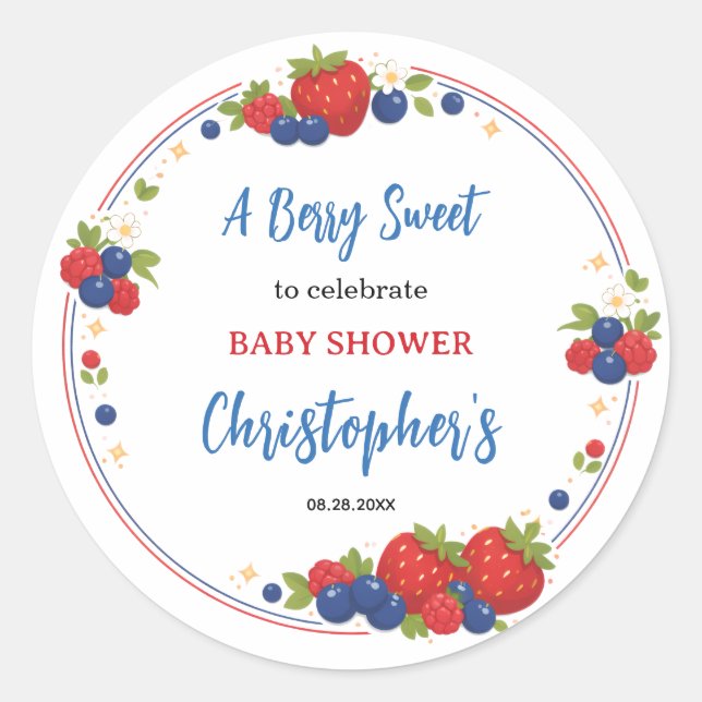 Strawberry Blueberry Berry Sweet Baby Shower Runder Aufkleber (Vorderseite)