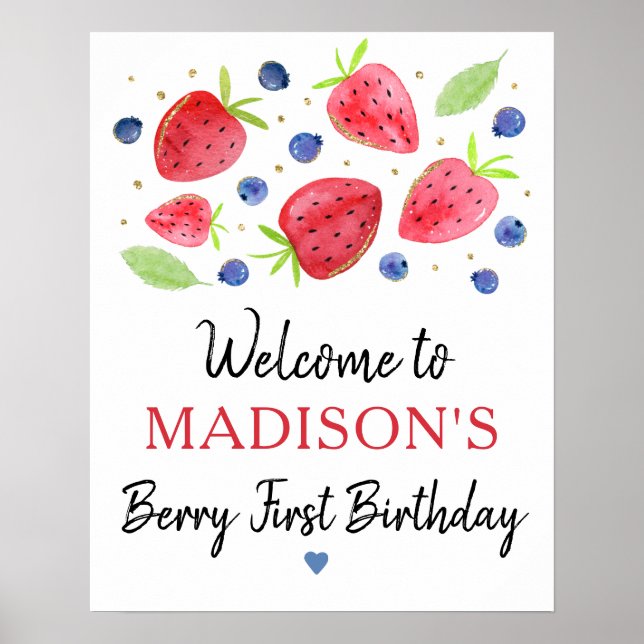 Strawberry Blueberry Berry Sweet Birthday Willkomm Poster (Vorne)