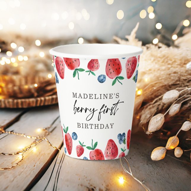 Strawberry Blueberry Berry Sweet Girl Birthday Pappbecher (Von Creator hochgeladen)
