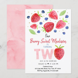 Strawberry Blueberry Berry Sweet Second Birthday Einladung