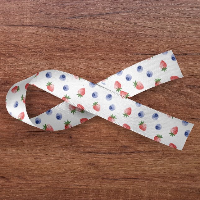Strawberry Blueberry Pattern Berry Sweet White Satinband (Strawberry Blueberry Pattern Berry Sweet White Satin Ribbon
)