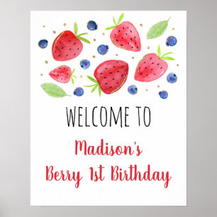 Strawberry Blueberry Watercolor Geburtstag Willkom Poster