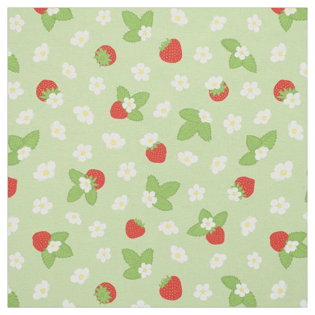 Strawberry Blumengrün Roter Dopamin Print Stoff (Muster)