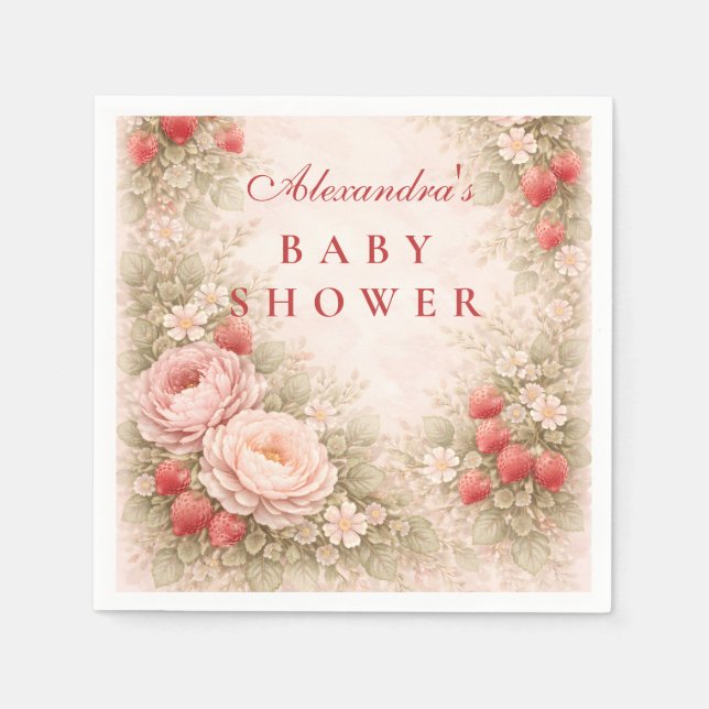 Strawberry Blush Floral Baby Shower Serviette (Vorderseite)