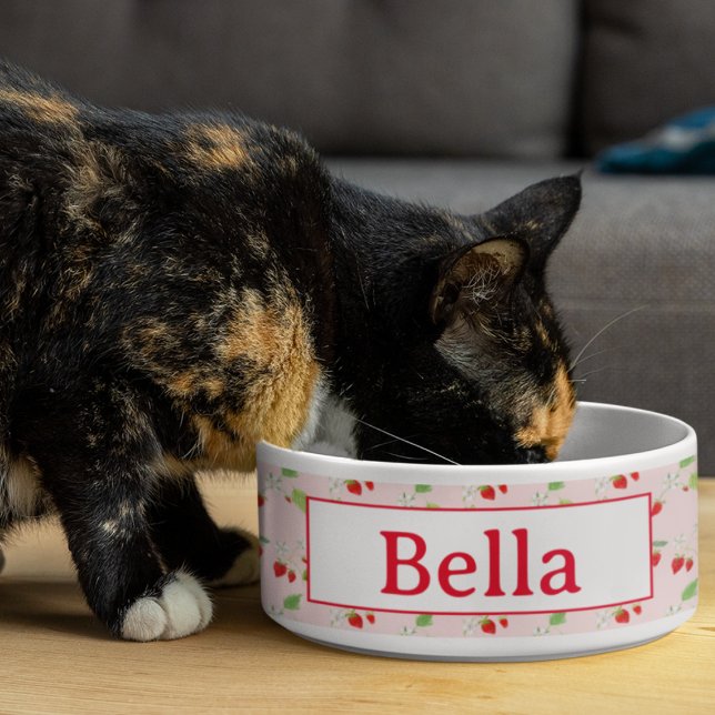 Strawberry-Blütenmuster Muster Napf (Delightful pet bowl: Customized with watercolor strawberry blossoms!)