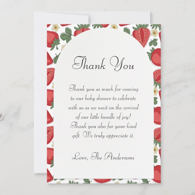 Strawberry Boho Baby Dusche Danke Karte (Vorderseite)