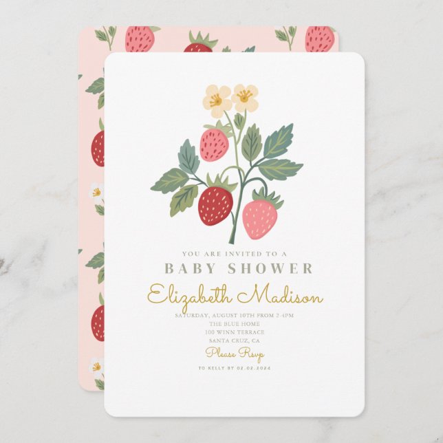 Strawberry Bouquet Blossom Babydusche Einladung (Vorne/Hinten)