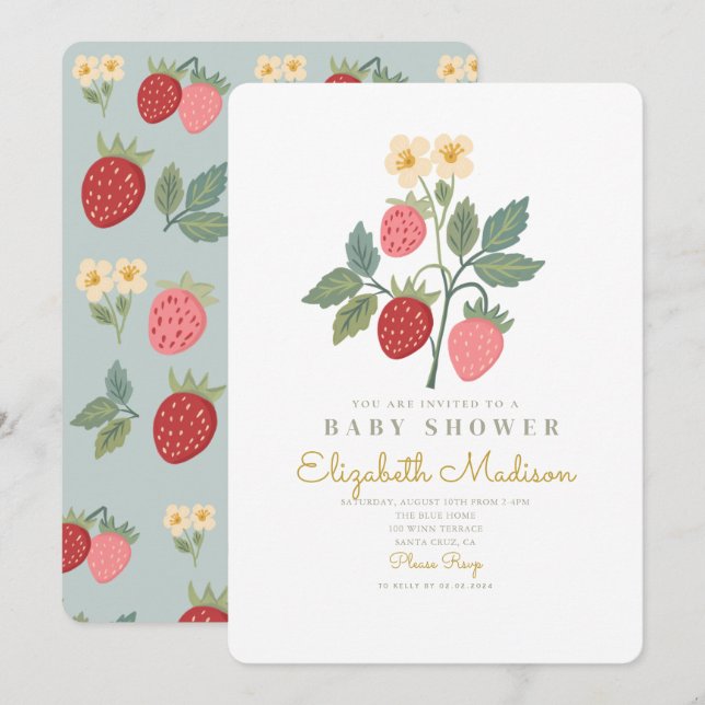 Strawberry Bouquet Blossom Babydusche Einladung (Vorne/Hinten)