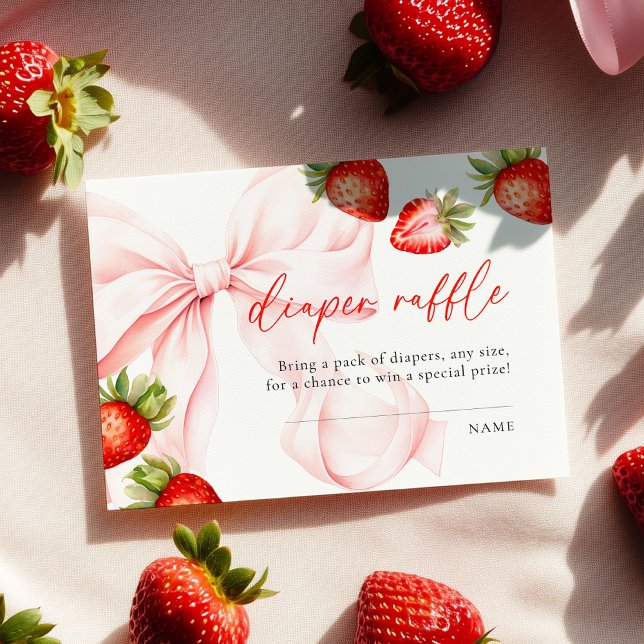Strawberry Bow Baby Shower Diaper Raffle Begleitkarte (Von Creator hochgeladen)