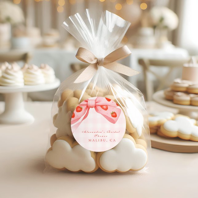 Strawberry Bow Brautparty Runder Aufkleber (Von Creator hochgeladen)